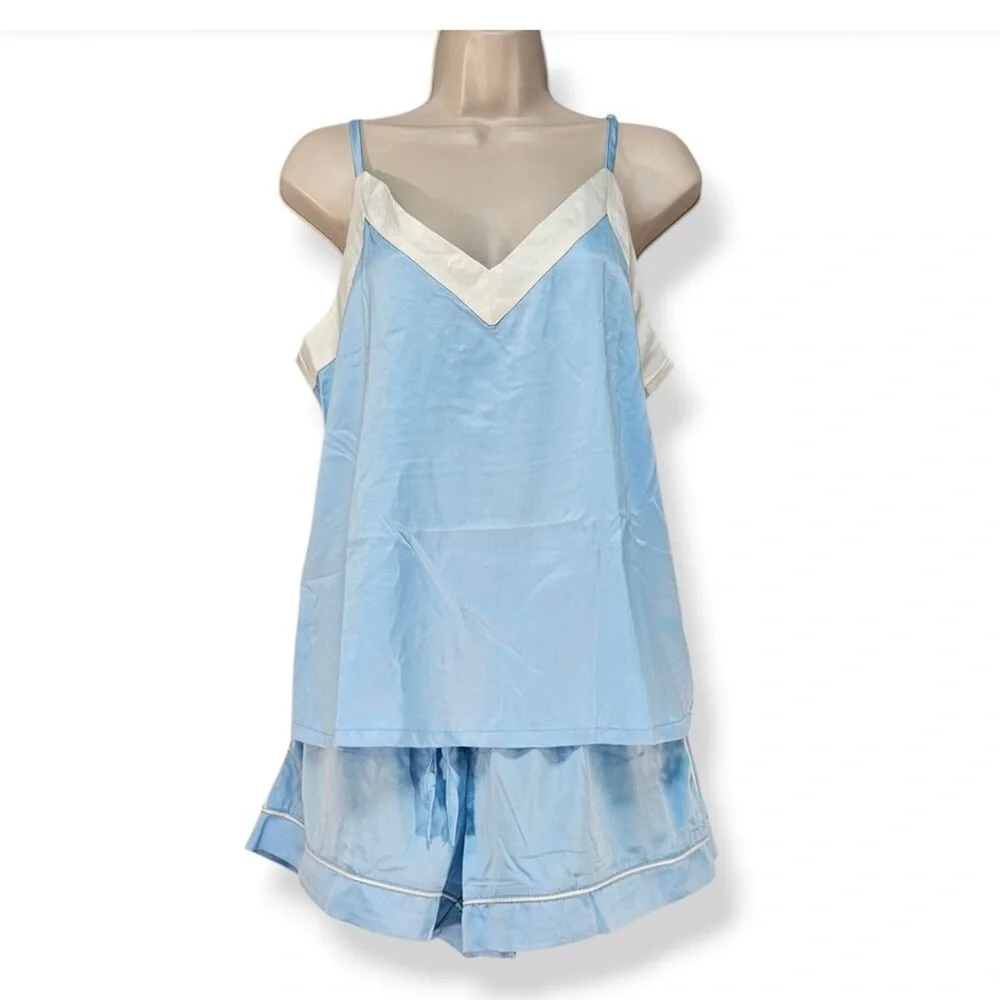Jason Wu Collection Pastel Blue Satin Cami and Shorts Pajama Set, Size L NWOT